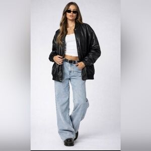 Avec Les Filles Relaxed Fit Faux Leather Black Bomber Jacket Large